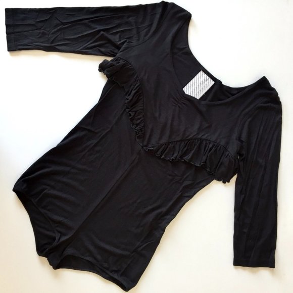 Majaco - Ruffle Bodysuit/Leotard with 3/4 Sleeves - Black - 38 - S - Picture 3 of 8